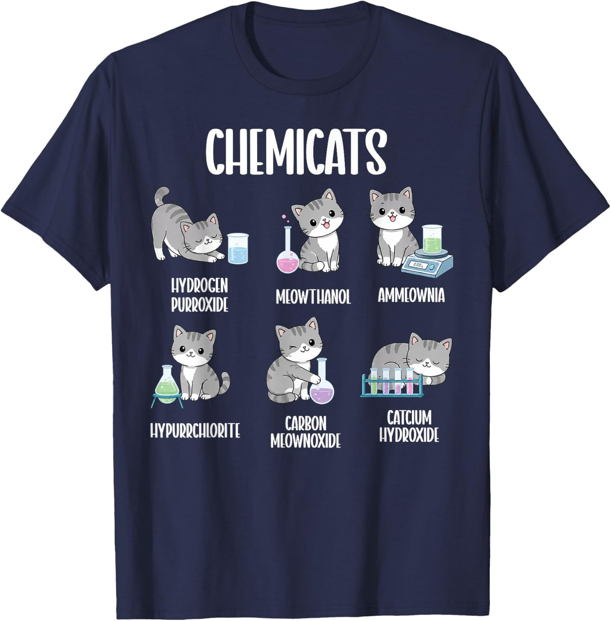 Chemicats Funny Cat Chemistry Science Nerd Physics STEM T-Shirt - Navy Blue