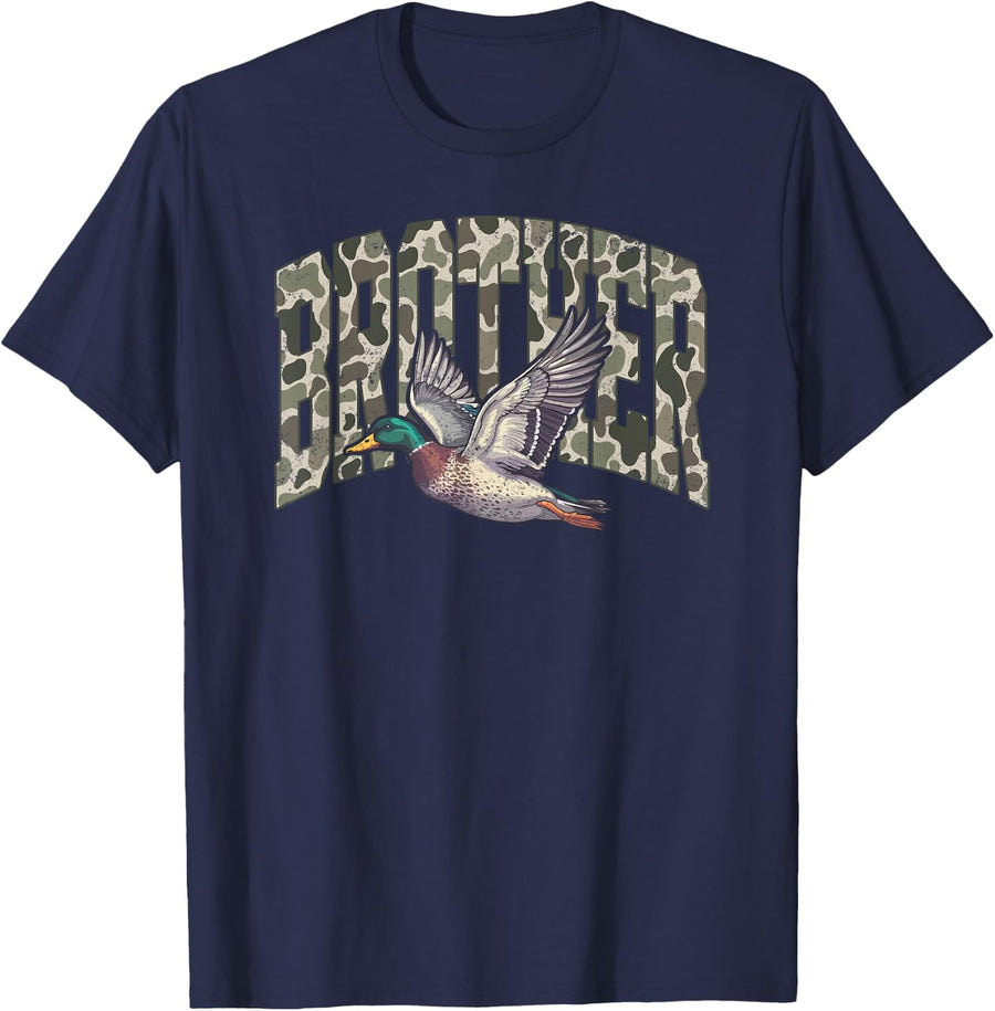 Brother Camo Duck Hunting Party Mallard Duck Camouflage T-Shirt - Navy Blue