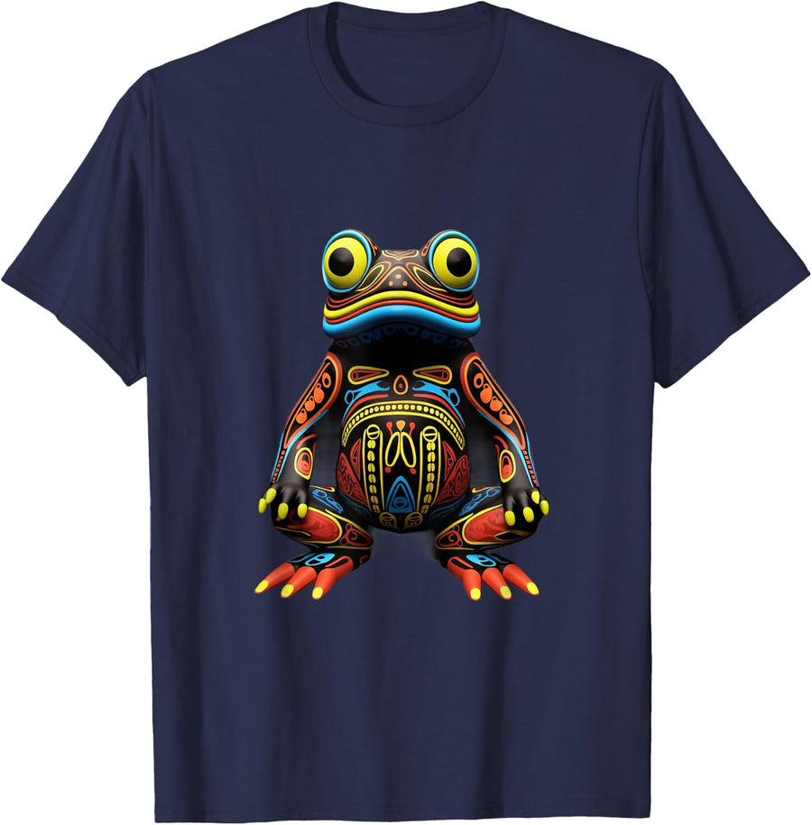 Frog Haida Totem Art Indian Indigenous Tribal T-Shirt - Navy Blue