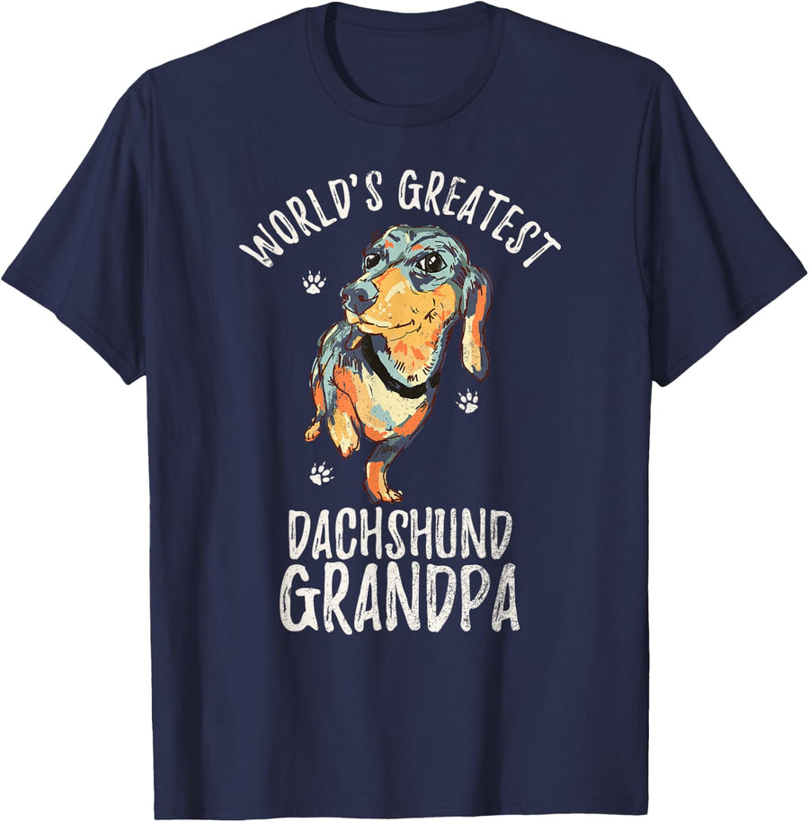 World's Greatest Dachshund Grandpa Funny Dog Wiener Lover T-Shirt - Navy Blue