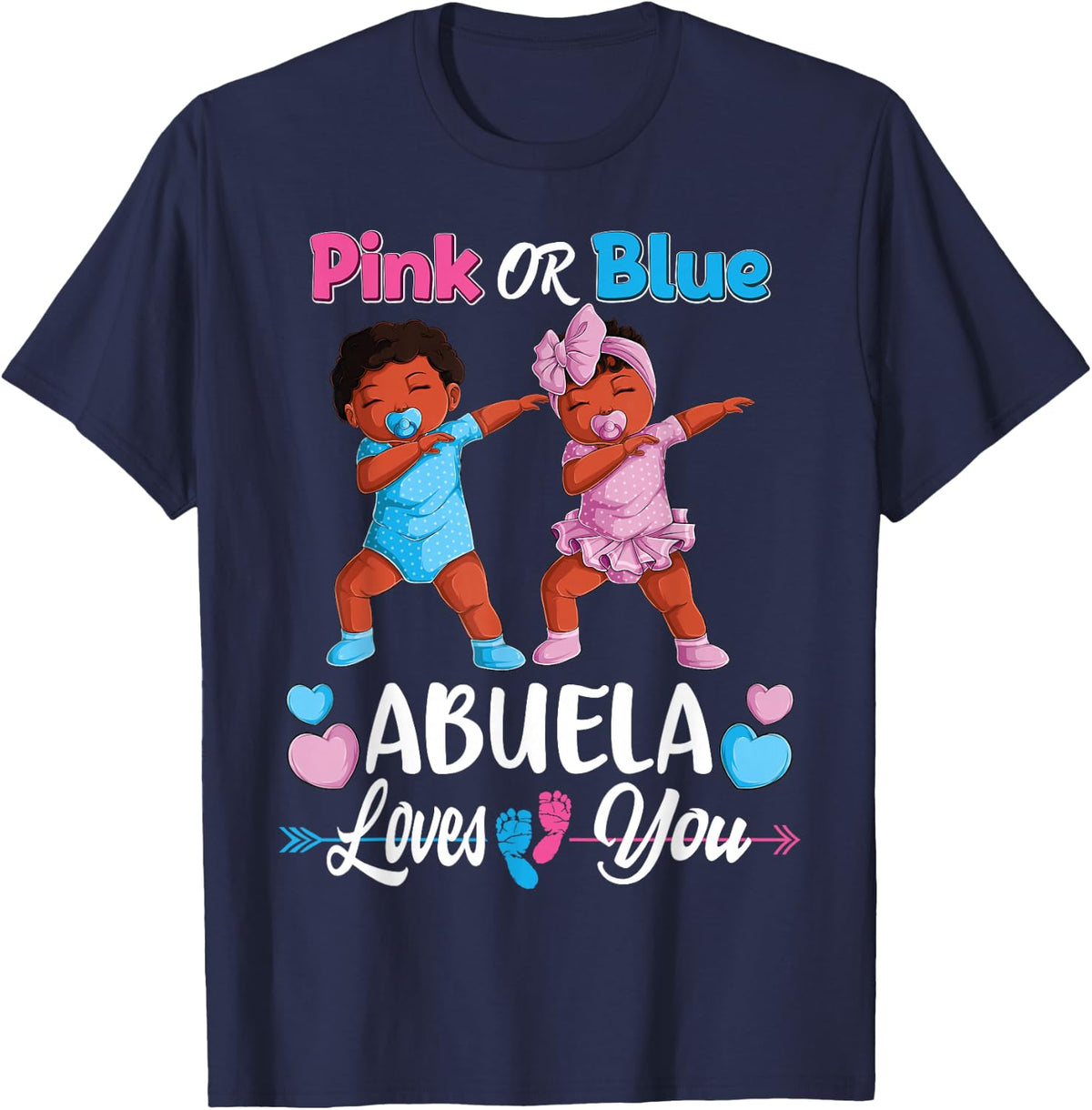 Pink Or Blue Abuela Loves You Black Baby Gender Reveal Party T-Shirt - Navy Blue