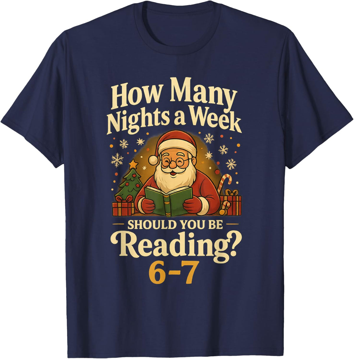 Funny Santa Reading 67 Meme Tee Christmas Teacher Book Lover T-Shirt - Navy Blue