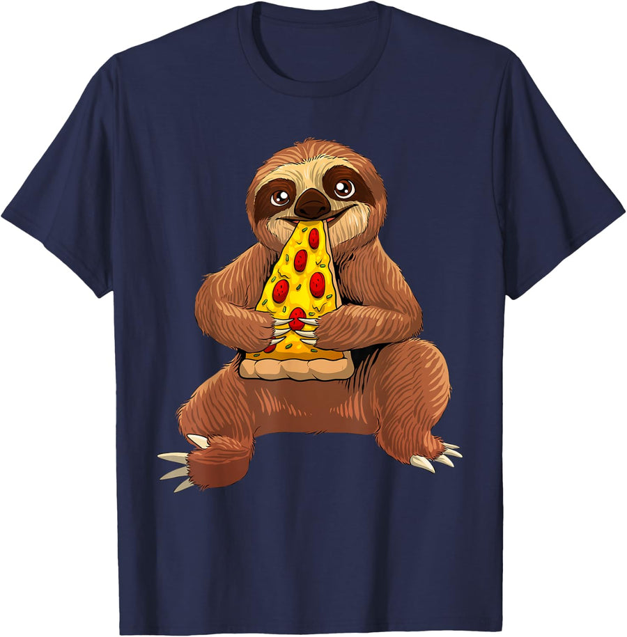 Funny Sloth Pizza Design For Men Women Pepperoni Pizza Lover T-Shirt - Navy Blue