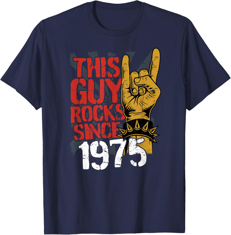 1975 vintage birthday Classic Rock music men gift T-Shirt - Navy Blue