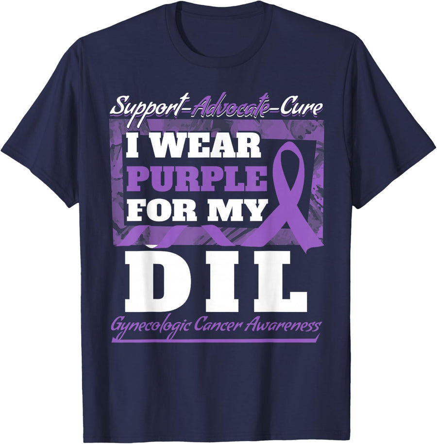 I Wear Purple for My DIL Gynecologic Cancer Awareness T-Shirt - Navy Blue