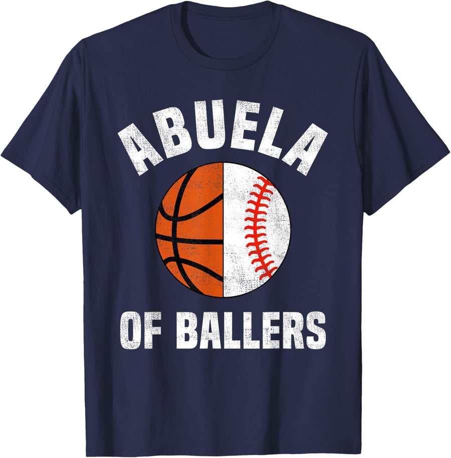 Abuela of Ballers Baseball Basketball Lover Family Kids T-Shirt - Navy Blue