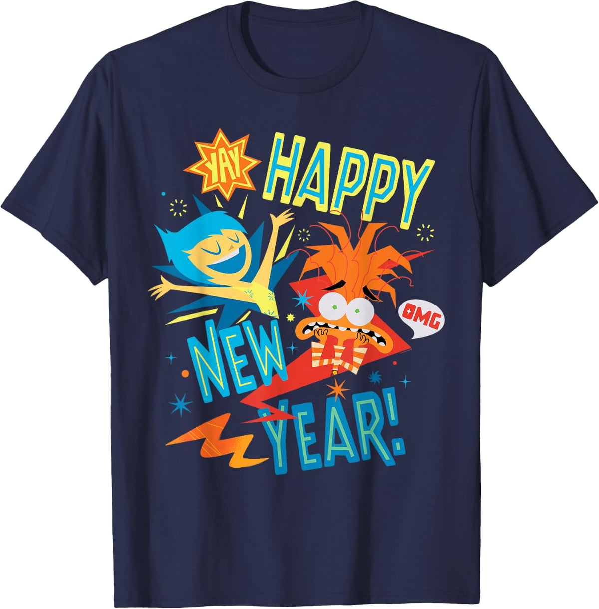 Disney and Pixar’s Inside Out 2 Joy & Anxiety Happy New Year T-Shirt - Navy Blue
