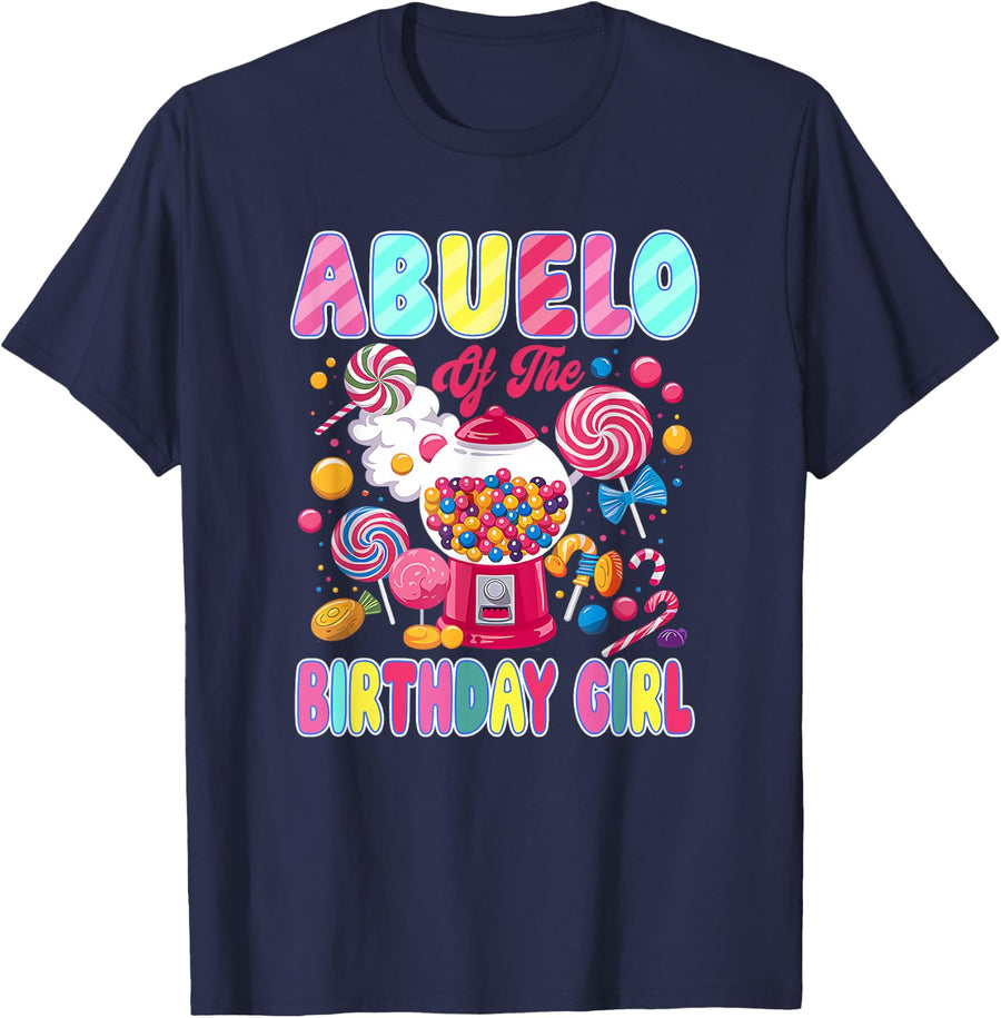 Abuelo of The Birthday Girl Candyland Matching Family T-Shirt - Navy Blue