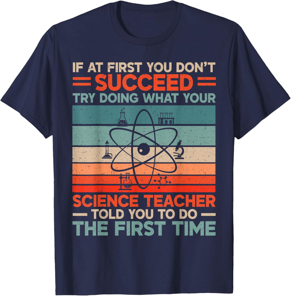 Science Teacher Funny STEM Physics Chemistry Humor Retro T-Shirt - Navy Blue