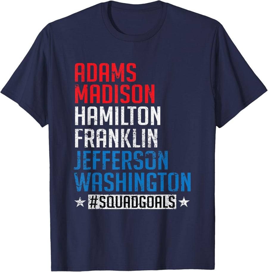 Adams Madison Hamilton Franklin Washington 4th Of July T-Shirt - Navy Blue