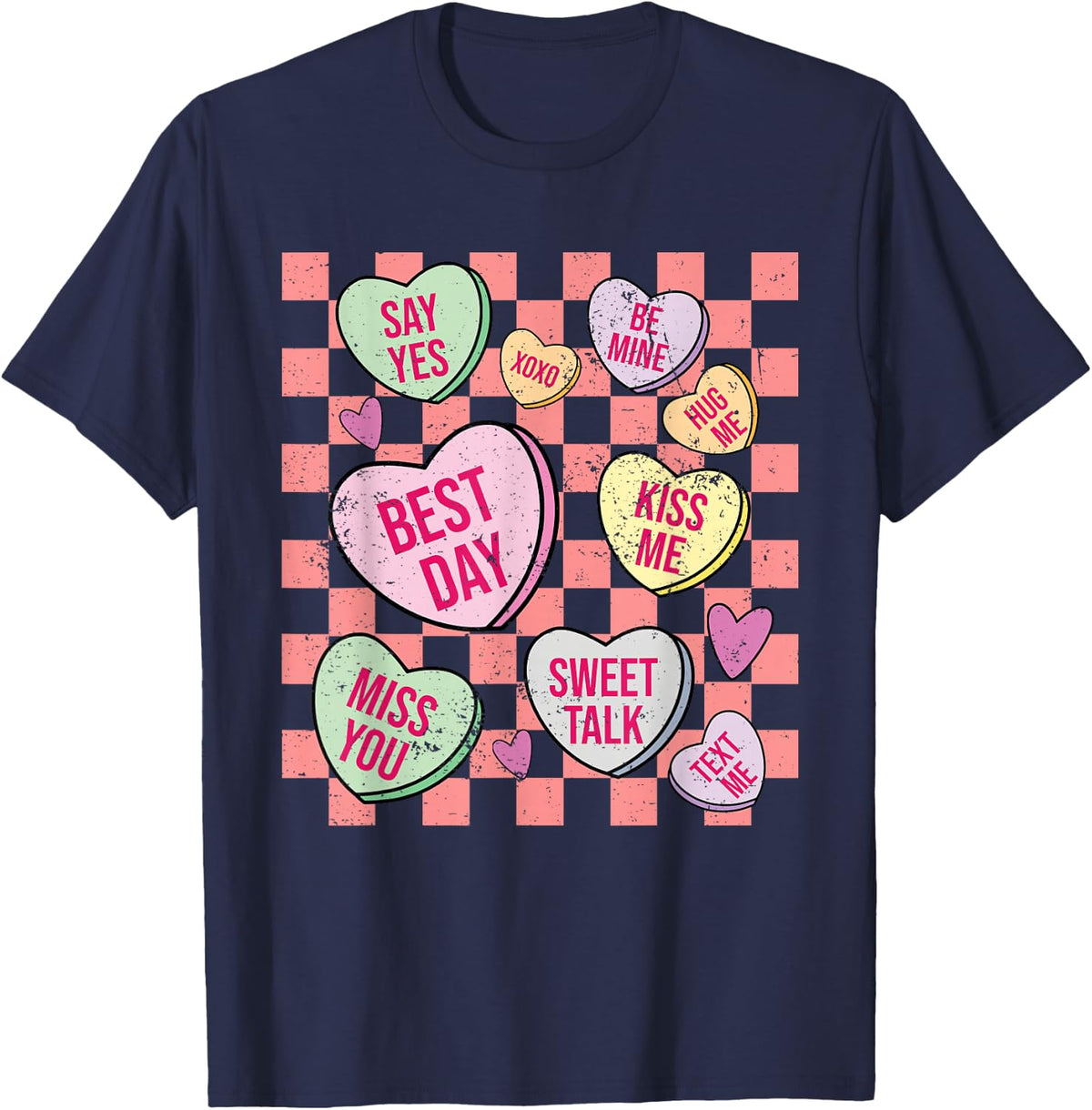 Retro Valentines Day Candy Conversation Hearts Womens Girls T-Shirt - Navy Blue