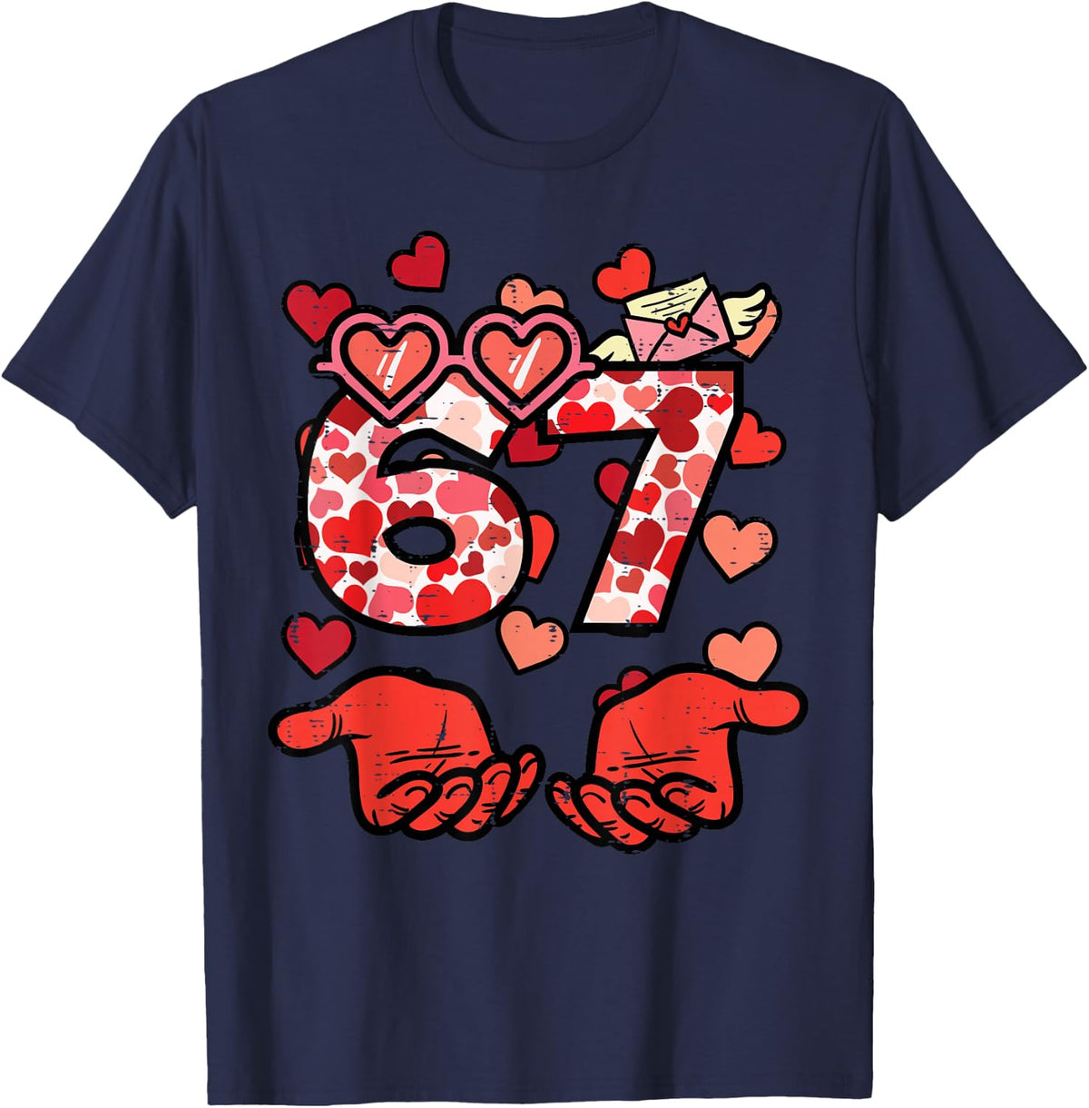 6 7 Valentines Day 67 Valentine Meme Kids Boys Youth Women T-Shirt - Navy Blue