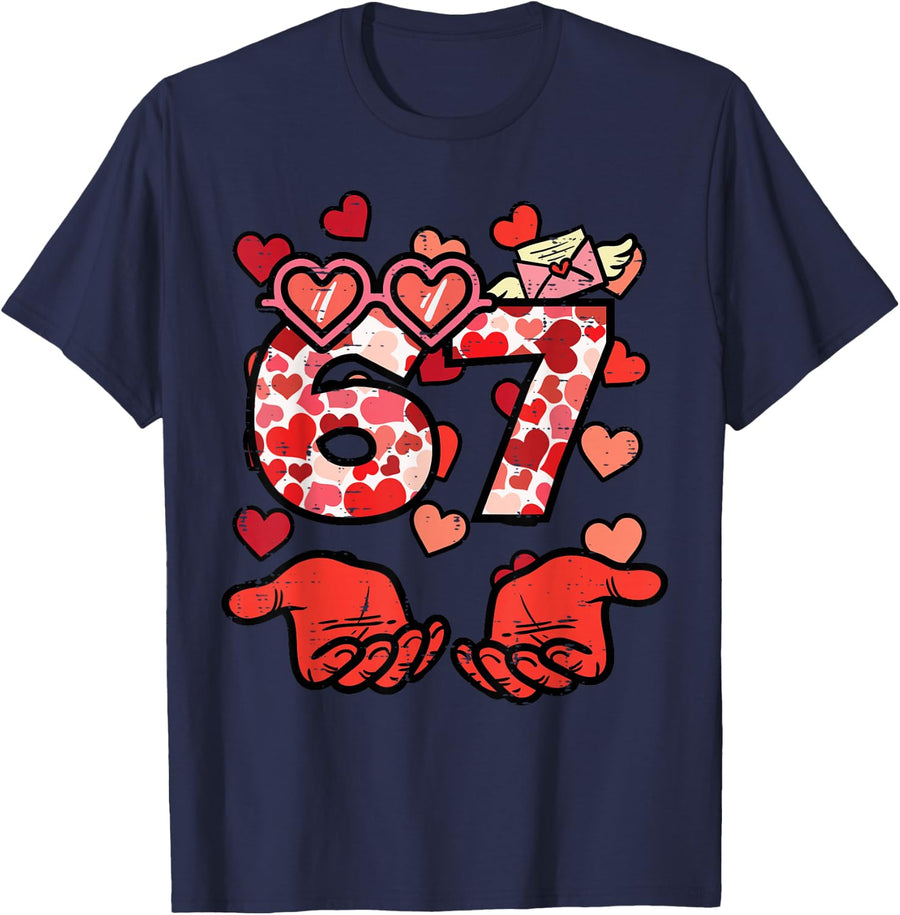 6 7 Valentines Day 67 Valentine Meme Kids Boys Youth Women T-Shirt - Navy Blue