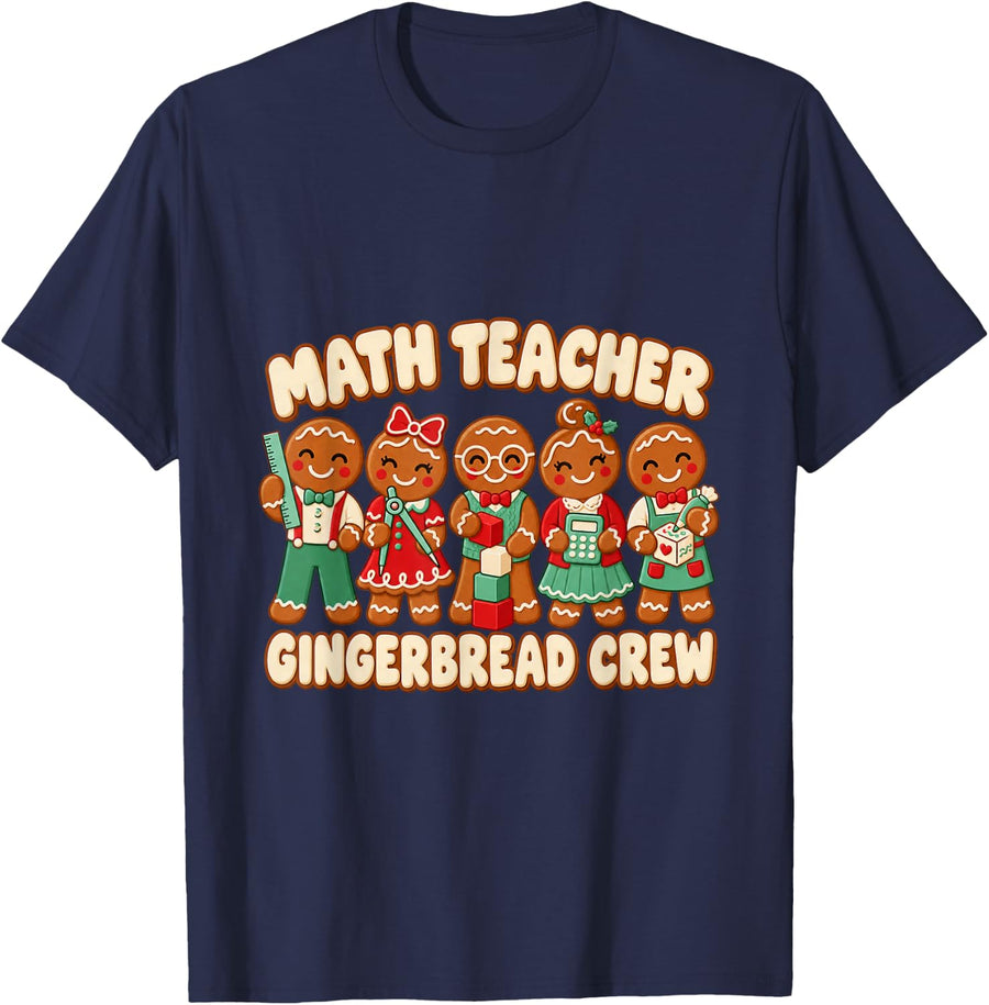 Christmas Math Teacher Christmas Cartoon T-Shirt - Navy Blue