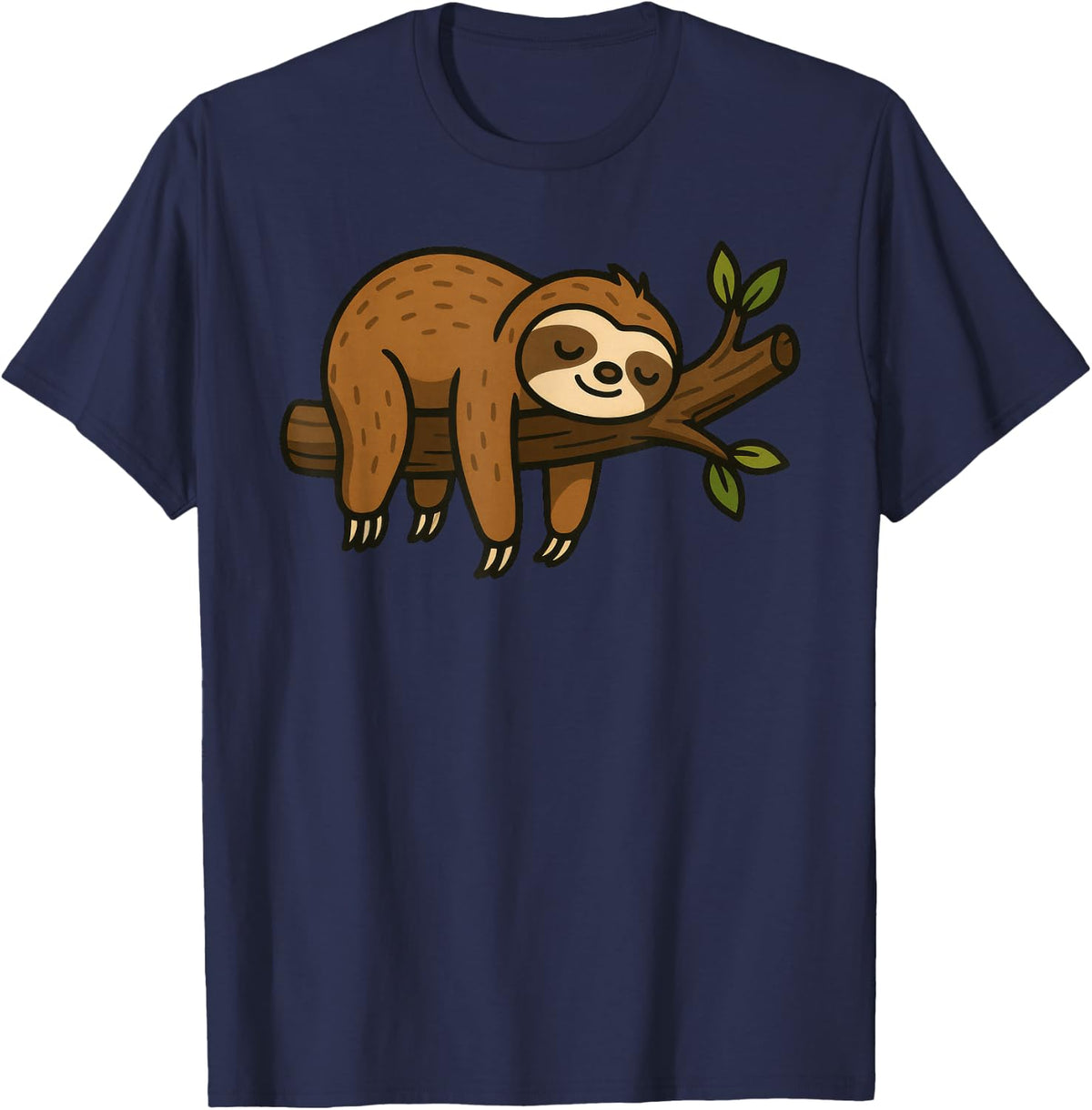 Sloth Sleeping On A Tree Branch Funny T-Shirt - Navy Blue