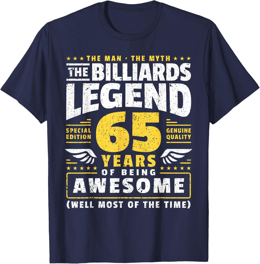65th Birthday Billiards Player 65 Years Old Billiards Player T-Shirt - Navy Blue