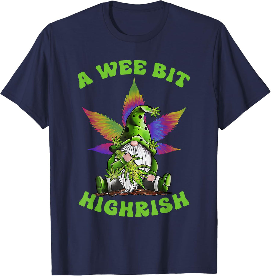 A Wee Bit Highrish Funny 420 Weed Marijuana St Patrick's Day T-Shirt - Navy Blue