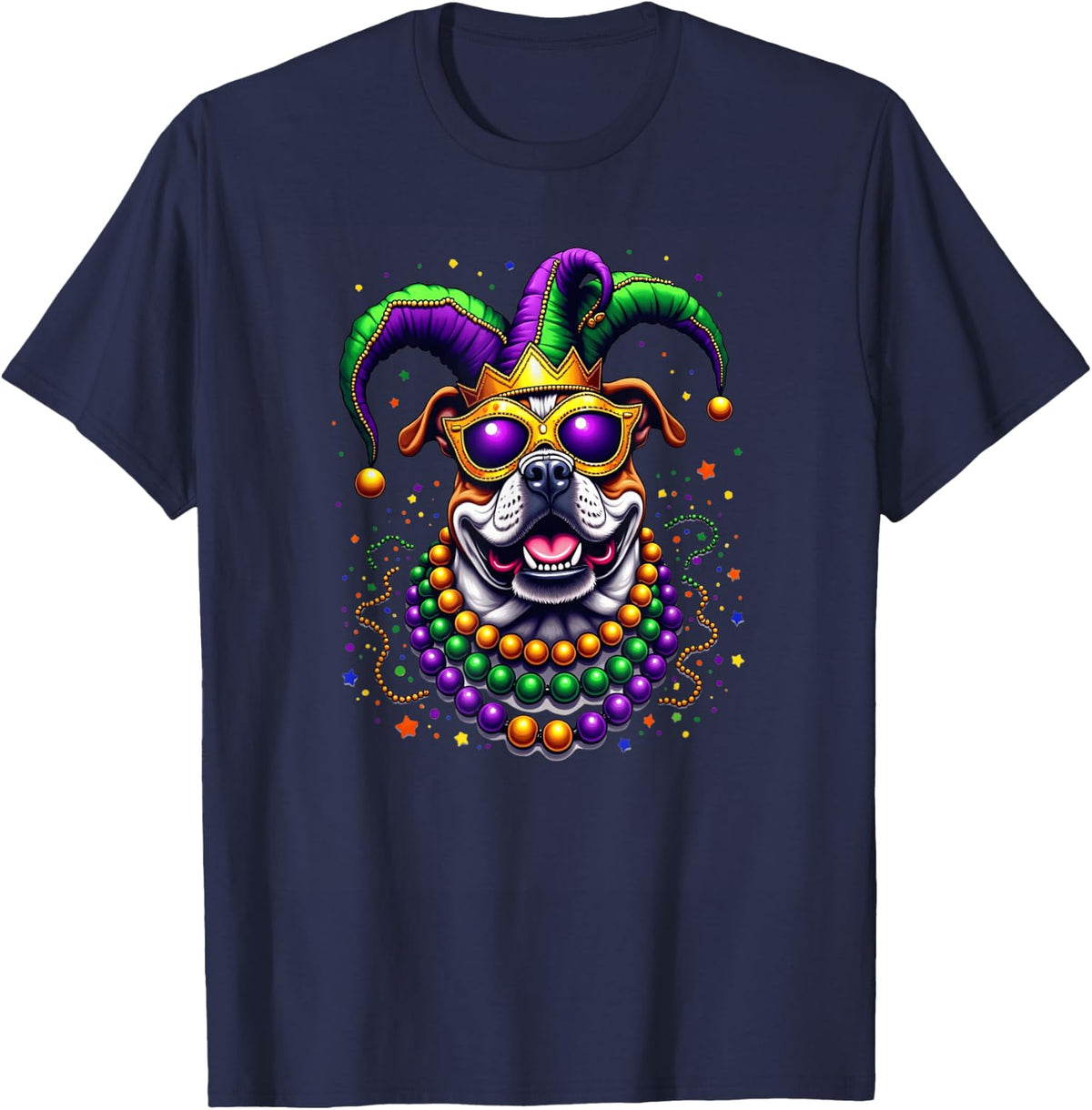 English Bulldog Dog Lover Cute Mardi Gras Carnival T-Shirt - Navy Blue