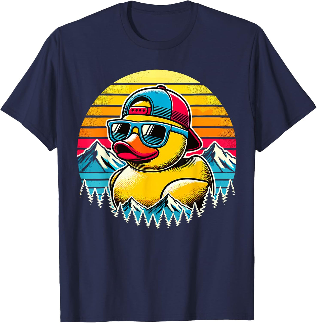 Vintage Duck with Sunglasse T-Shirt - Navy Blue