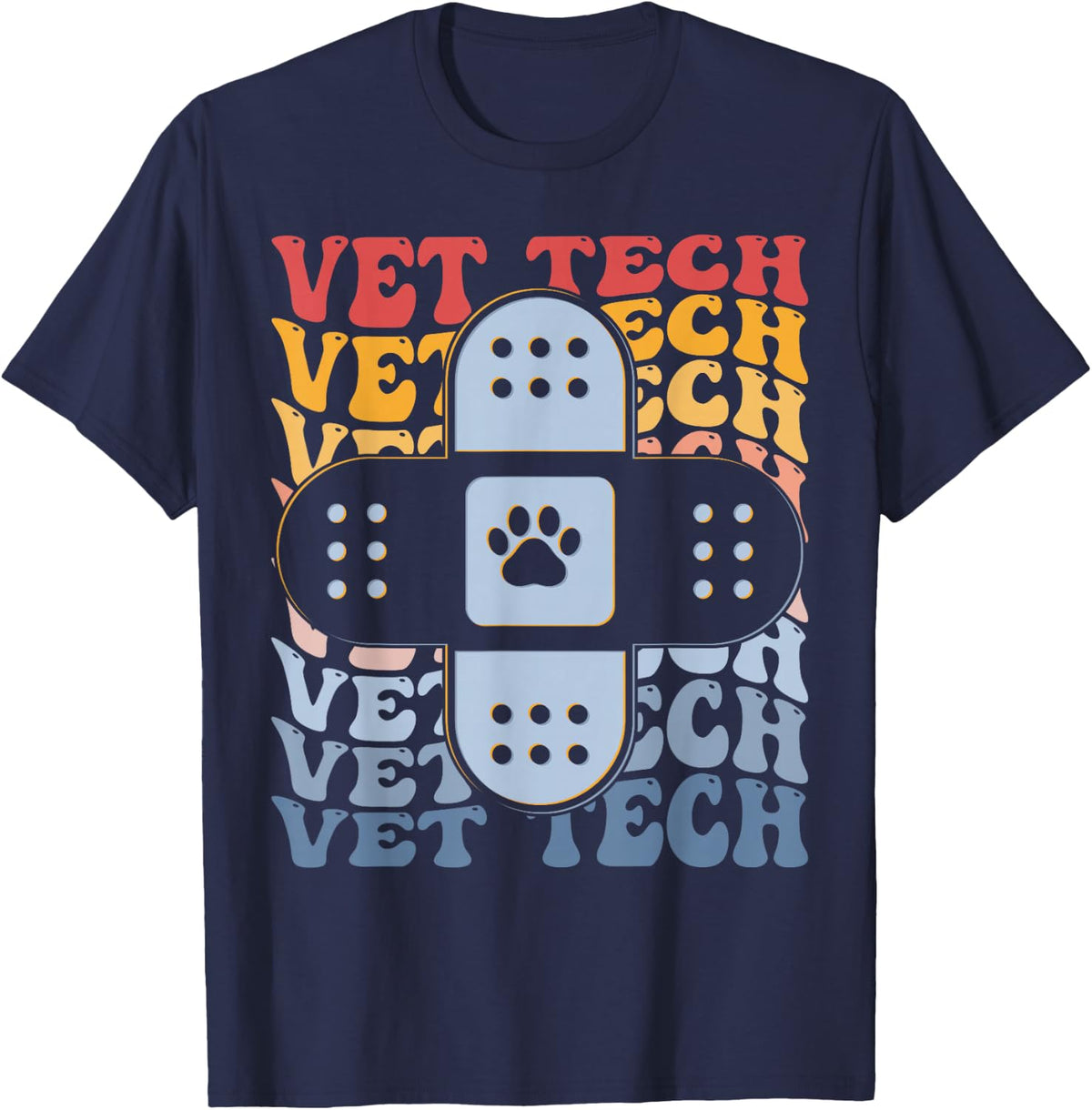 Vet Tech Groovy Veterinarian T-Shirt - Navy Blue