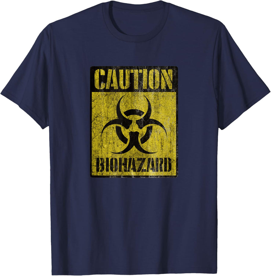 Grunge Biohazard Symbol Post Apocalypse Warning Sign T-Shirt - Navy Blue
