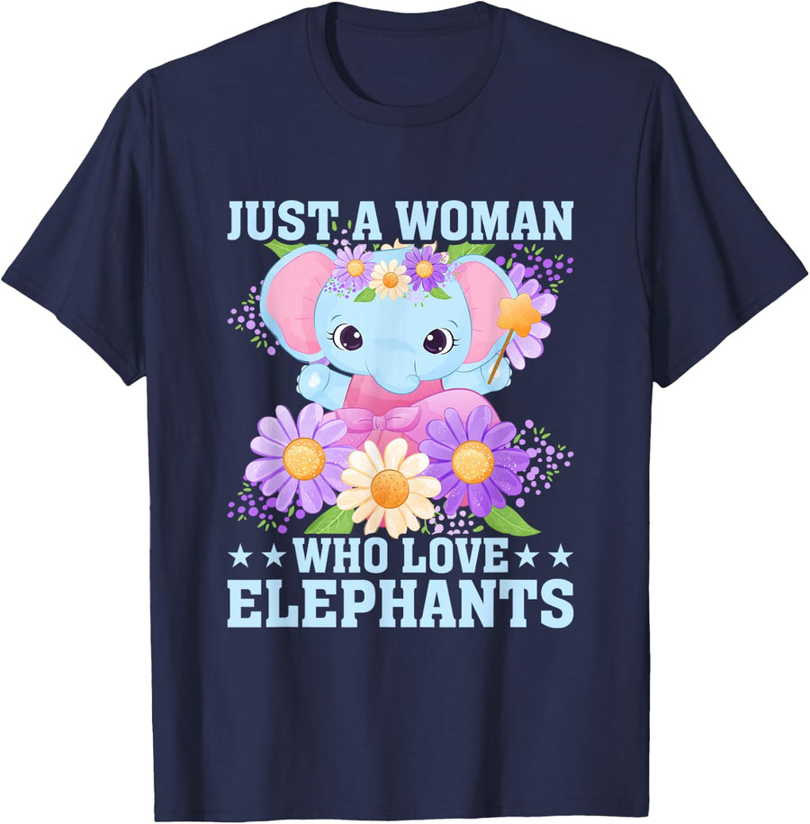 Just A Woman Who Loves Elephants Animal Elephant Girl T-Shirt - Navy Blue