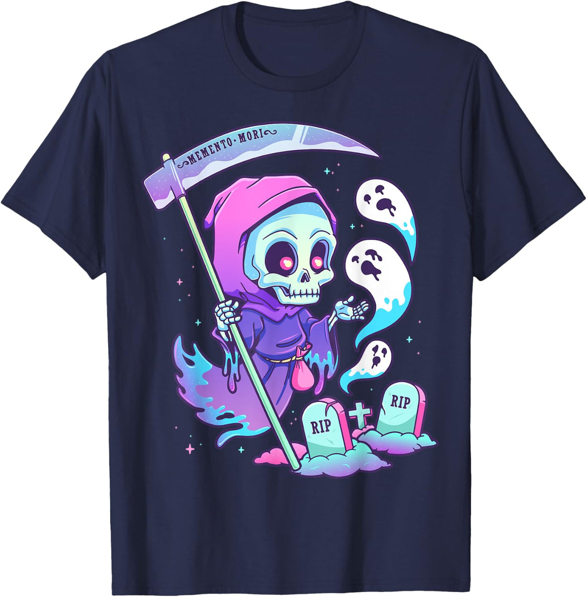 Pastel Goth Creepy Death Grim Reaper Kawaii Occult Menhera T-Shirt - Navy Blue