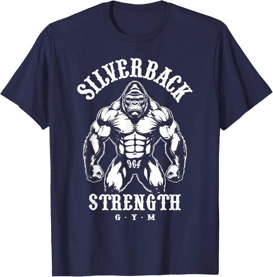96.4% Silverback Gym Apparel, Body Building, Strongman, ape T-Shirt - Navy Blue