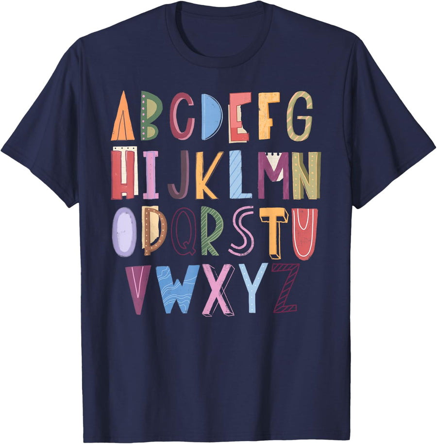 Alphabet ABC Letters Learning School Kindergarten Preschool T-Shirt - Navy Blue