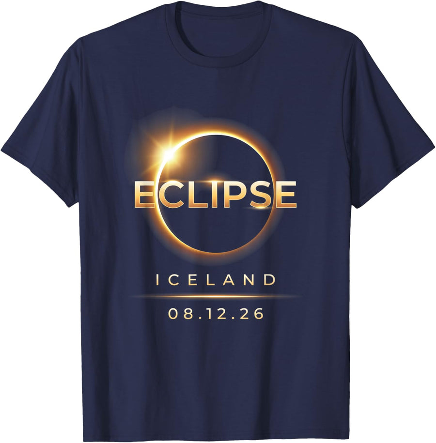 Eclipse Iceland 08.12.26 Totality Astronomy T-Shirt - Navy Blue