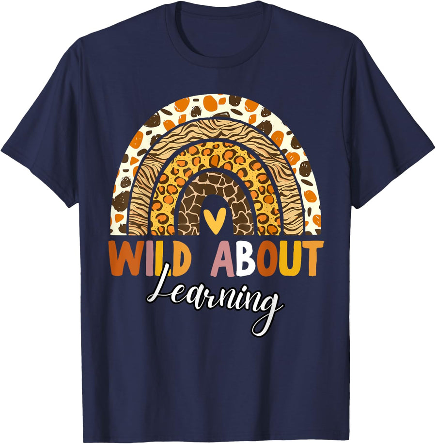 Wild About Learning Teacher Appreciation Back To School Kids T-Shirt - Navy Blue