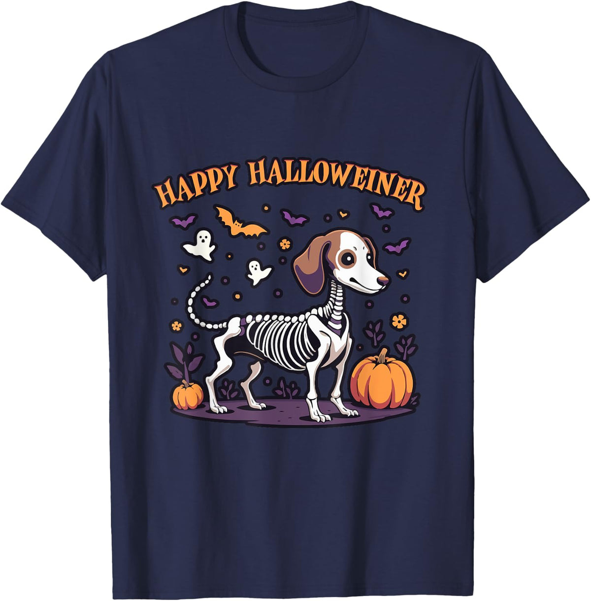 Happy Dachshund Halloween, Happy Halloweiner Dogs Lover T-Shirt - Navy Blue