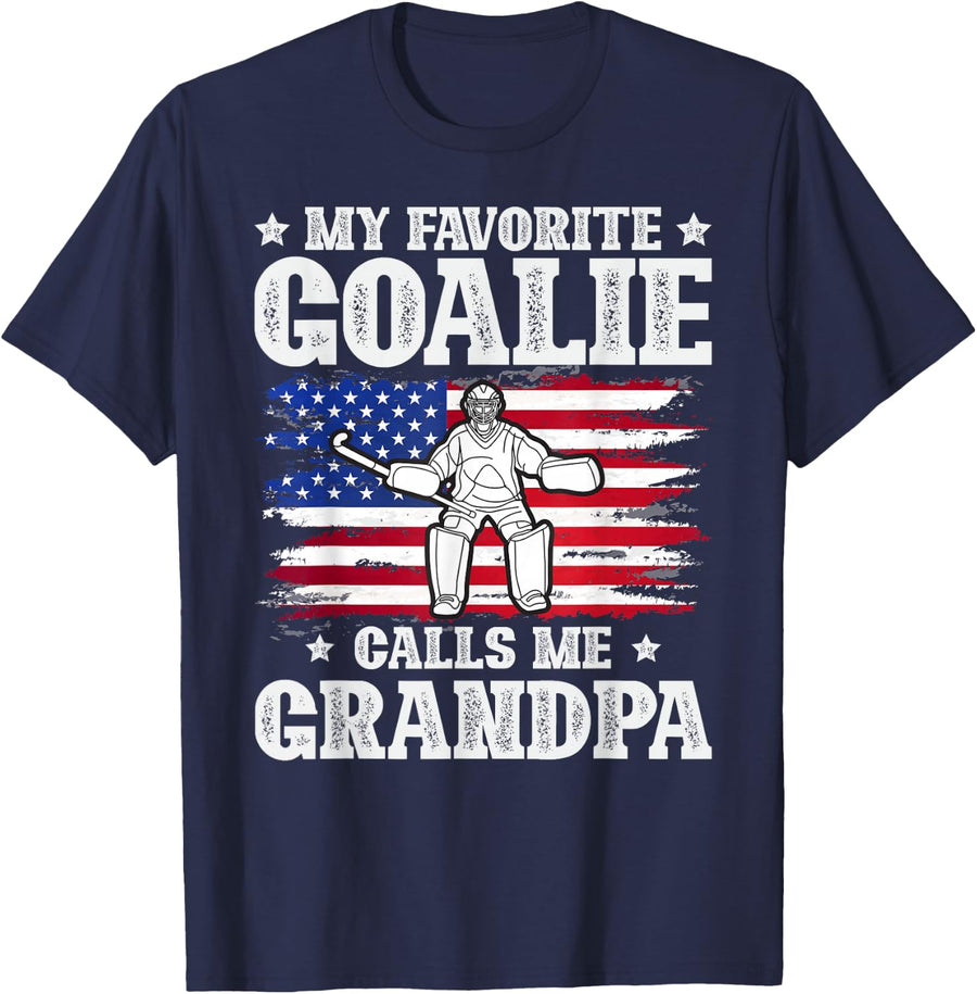 My Favorite Goalie Calls Me Grandpa Field Hockey Grandpa T-Shirt - Navy Blue