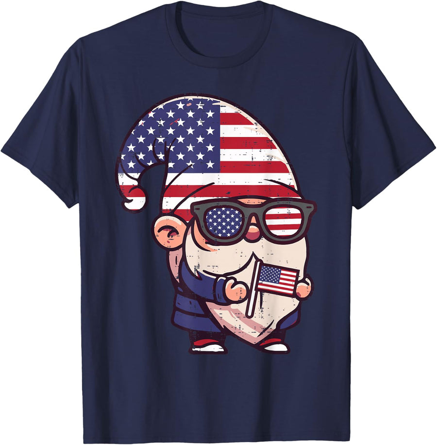4th Of July Gnome USA Flag Independence Men Women Kids T-Shirt - Navy Blue