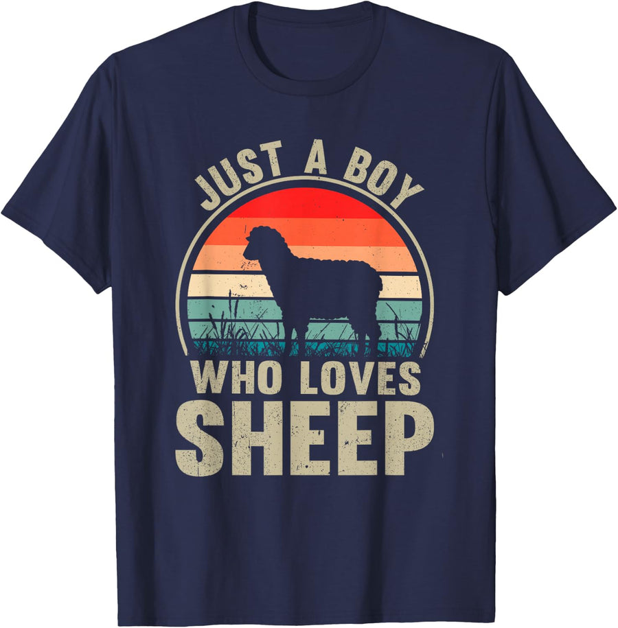 Just A Boy Who Loves Sheep Recto Farmer Sheep Lover T-Shirt - Navy Blue