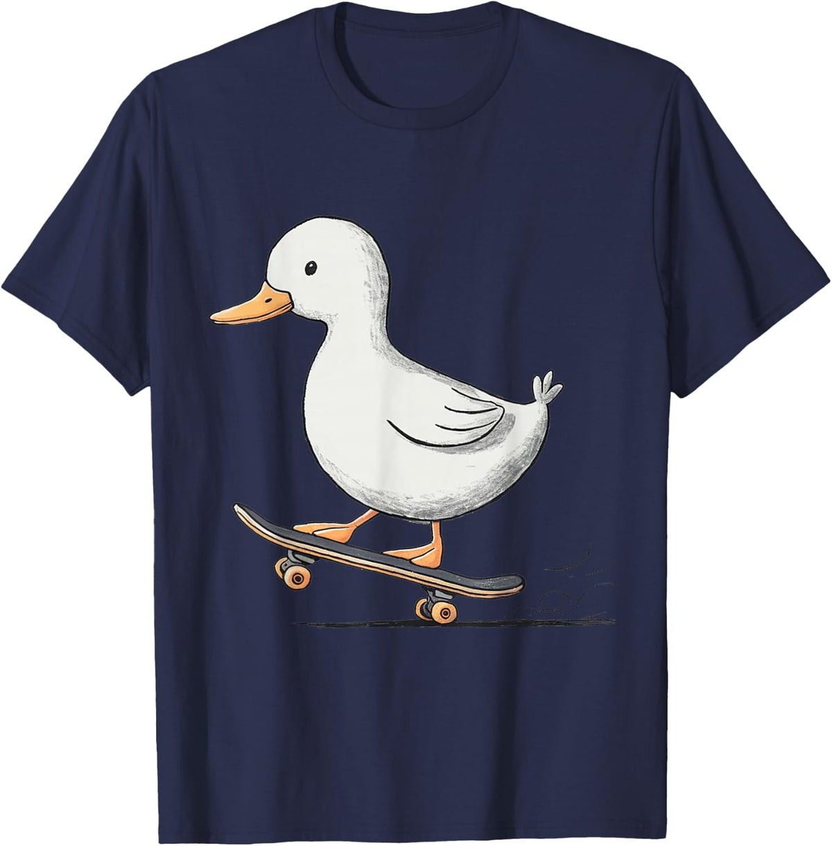 Skater Duck – Funny Cartoon Style T-Shirt - Navy Blue