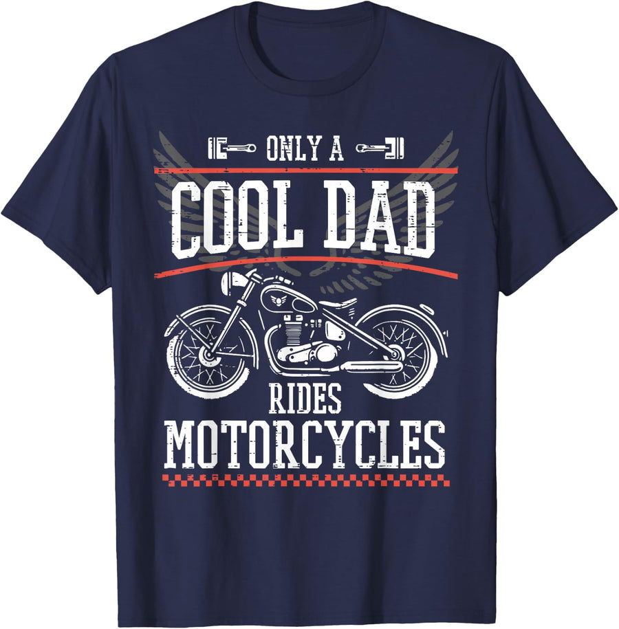 Fathers Day Cool Dad Rides Motorcycles Biker Daddy Papa Men T-Shirt - Navy Blue