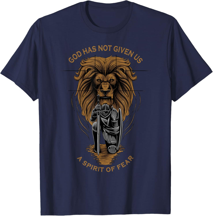 2 Timothy 1:7 Christian Faith Over Fear Religious Verse Gift T-Shirt - Navy Blue