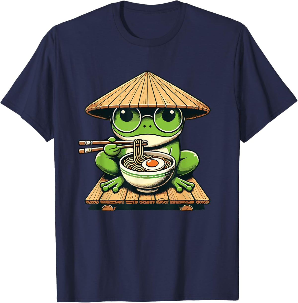 Frog Eating Ramen Noodles, Japanese Kawaii & Anime Lovers T-Shirt - Navy Blue