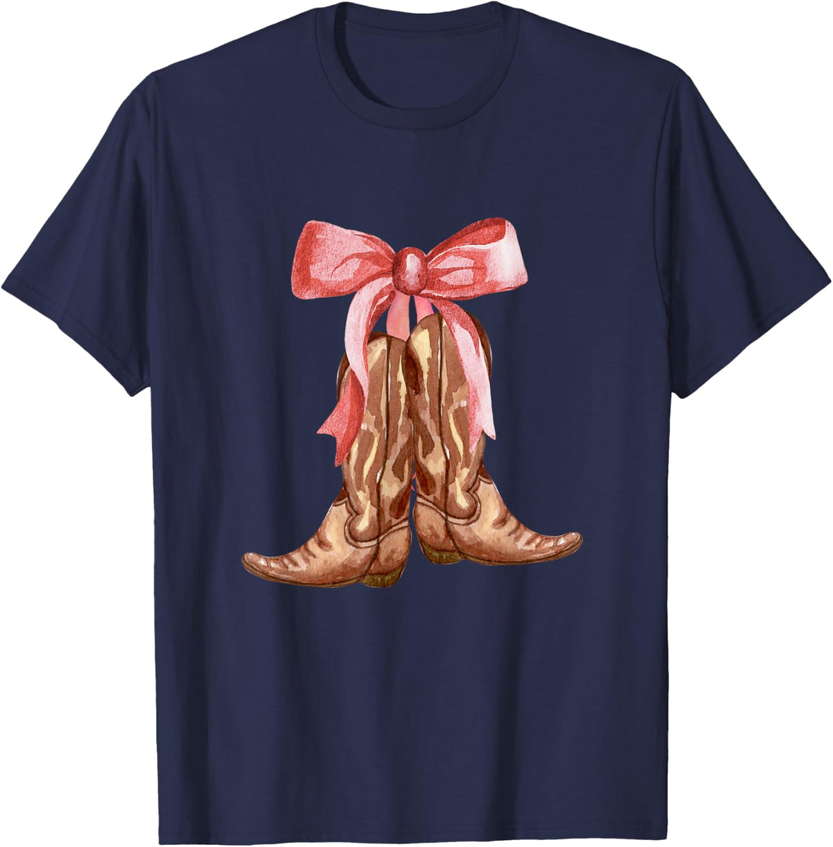 Cowgirl Boots Coquette Pink Bow Preppy Toddler Women Girl T-Shirt - Navy Blue