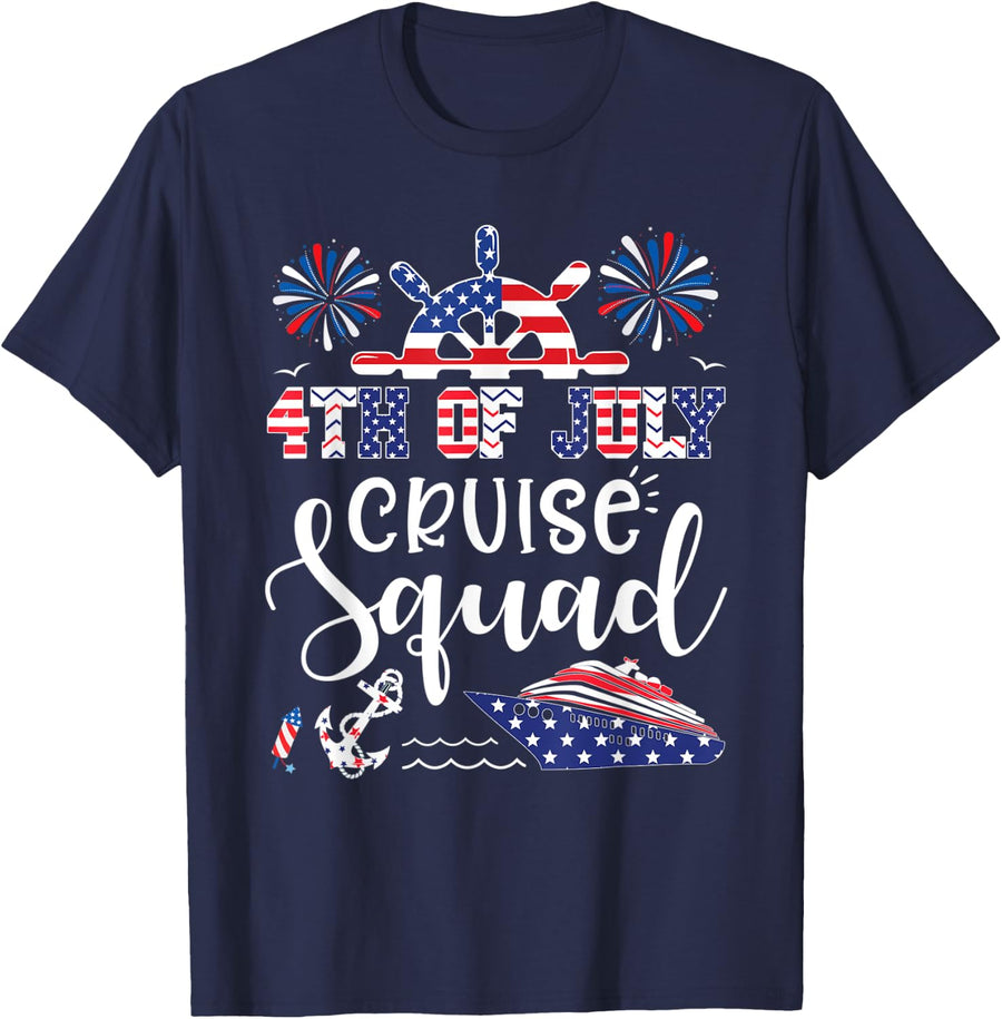 4th Of July Cruise Squad American Flag Patriotic Cruising T-Shirt for Women Men - Navy Blue