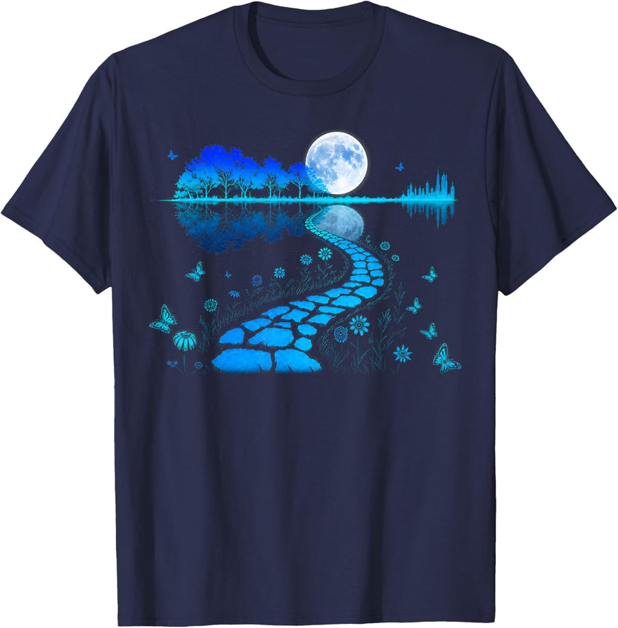 Guitar Lake Shadow Love Guitar Musician Gifts for Men Women T-Shirt - Navy Blue