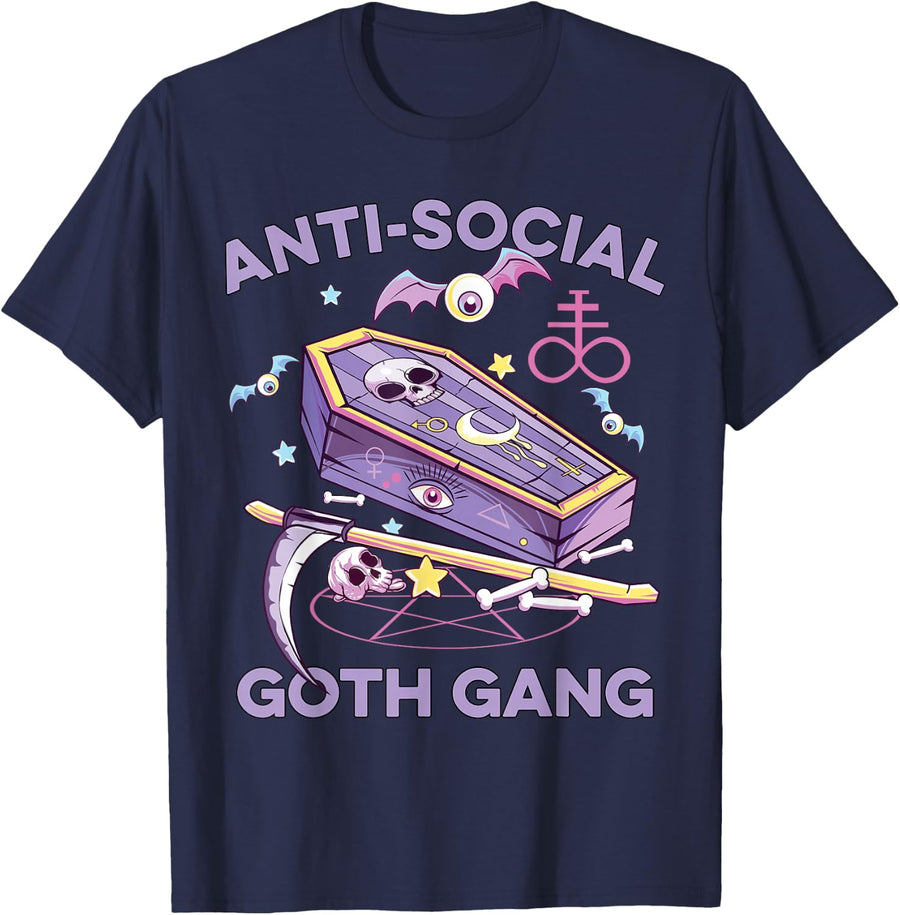 Anti-Social Pastel Goth Gang Alternative Aesthetic Nu Goth T-Shirt - Navy Blue