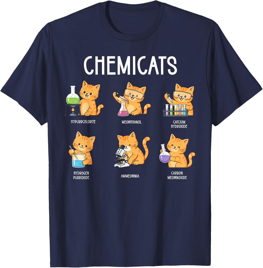 Chemicats Funny Cat Chemistry Science Nerd Physics Humor T-Shirt - Navy Blue