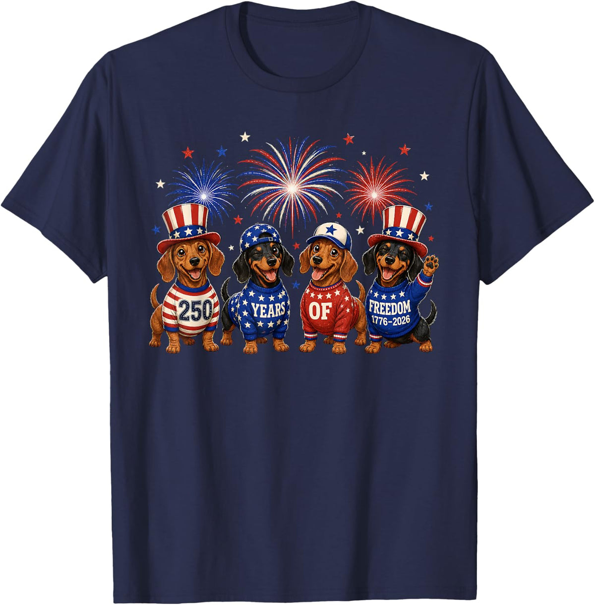 250 Anniversary USA Dog Dachshund Wiener 4th of July 250th T-Shirt - Navy Blue