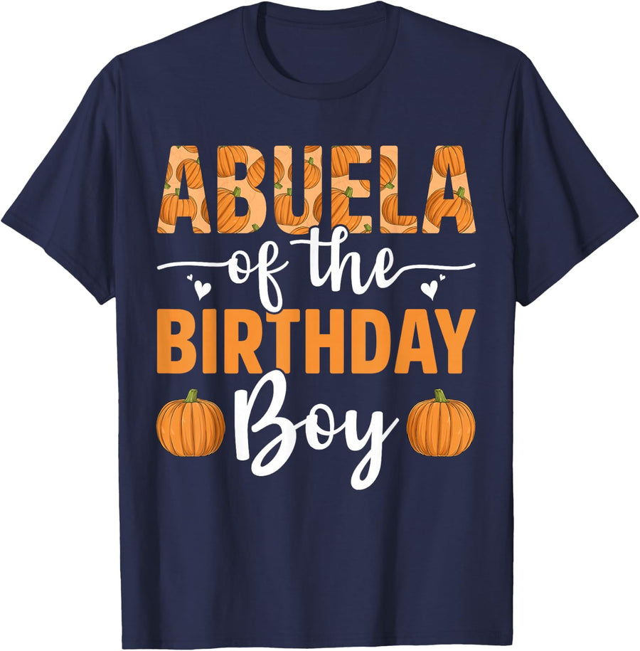Abuela of The Birthday Boy Pumpkin Fall Family Matching T-Shirt - Navy Blue