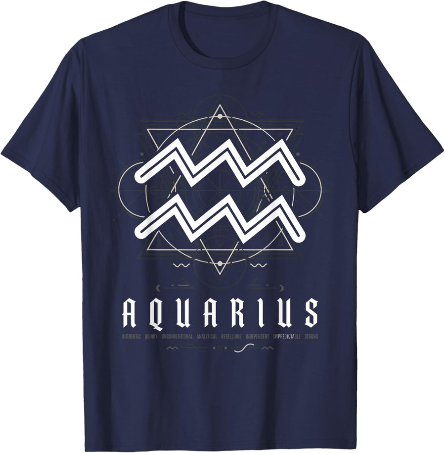 Aquarius Zodiac Sign Astrology Horoscope Astrological Symbol T-Shirt - Navy Blue