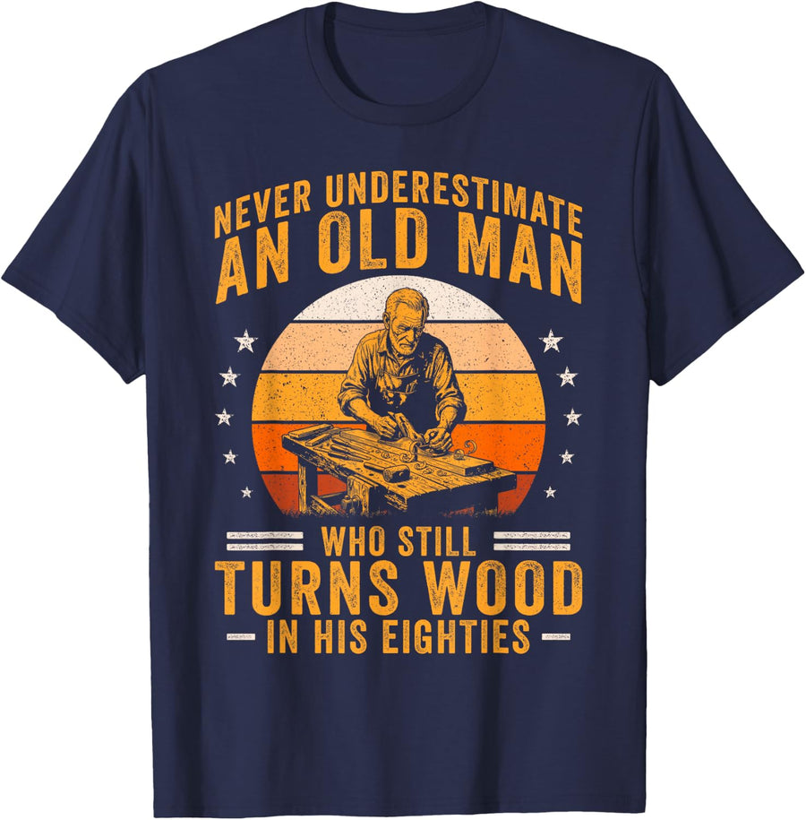 80 Year Old Carpenter Men 80s Carpentry Vintage Woodworker T-Shirt - Navy Blue