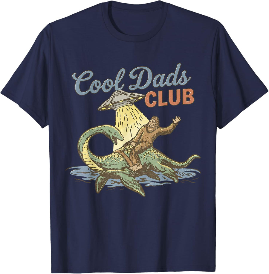 Cool Dads Club Vintage Bigfoot Dad Cryptid UFO T-Shirt - Navy Blue