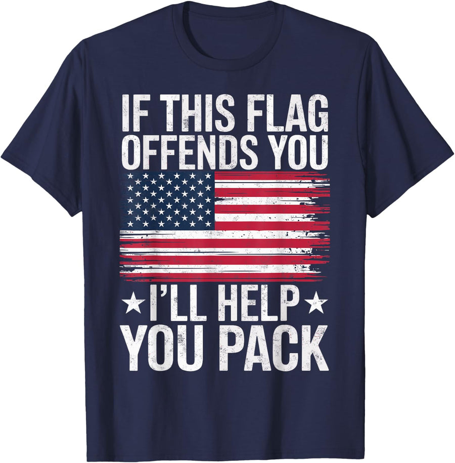 If This Flag Offends You I'll Help You Pack Veteran Day Tee T-Shirt - Navy Blue